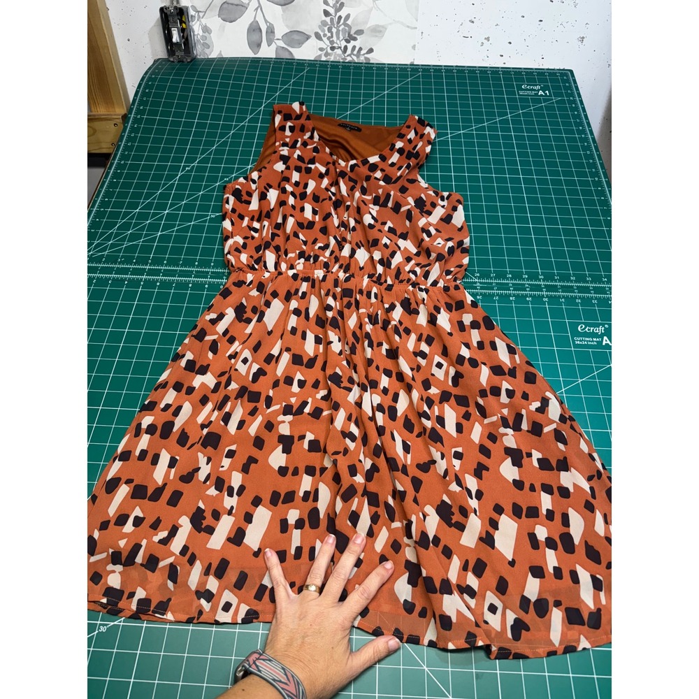 Staccato Womens Rust Orange Abstract Geometric Print Sleeveless Mini Dress L